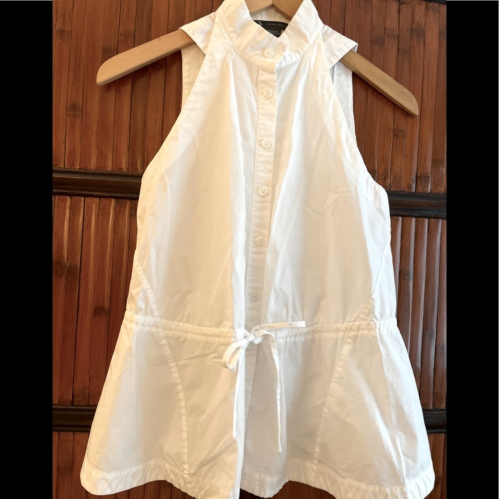A soft halter sleeveless blouse with high collar by Armani Exchange